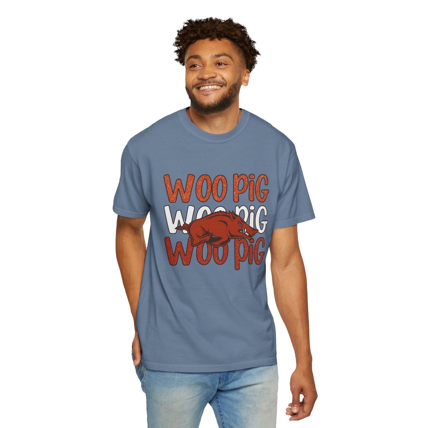 Woo Pig Garment-Dyed T-Shirt, Unisex Tee, Arkansas Pride Shirt, Casual Everyday Wear, College Game Day Tee, Fun Graphic Tee