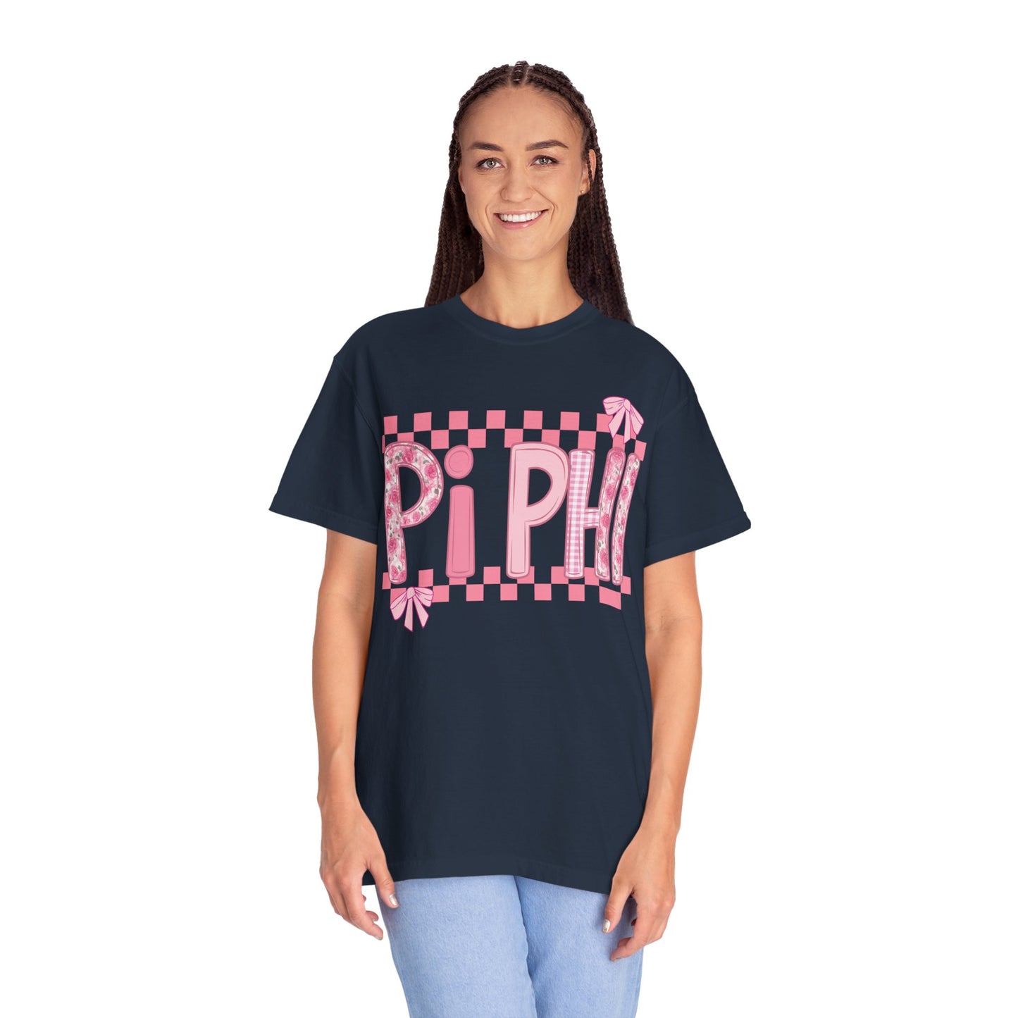 Cute Garment-Dyed T-Shirt for Sorority Sisters, Pi -Checked Style, Perfect for Casual Outings, Sorority Events, Gifts