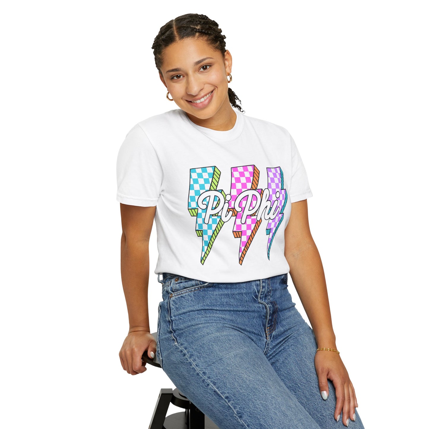 PB Phi Lightning Bolt Unisex T-shirt | Vibrant Greek Life Apparel, Unique Gift for Sorority Sisters, Casual Wear, Celebrating Sisterhood