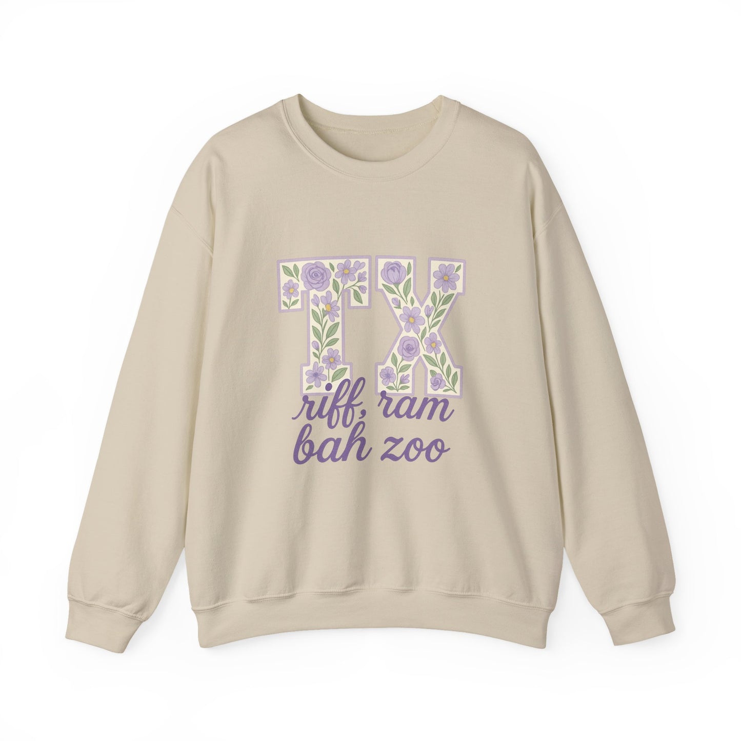 Texas Floral Sweatshirt, Cozy Unisex Crewneck, TX Riff Ram Bah Zoo Pullover, Gift for College Students, Texas Pride Apparel, Spring Fashion