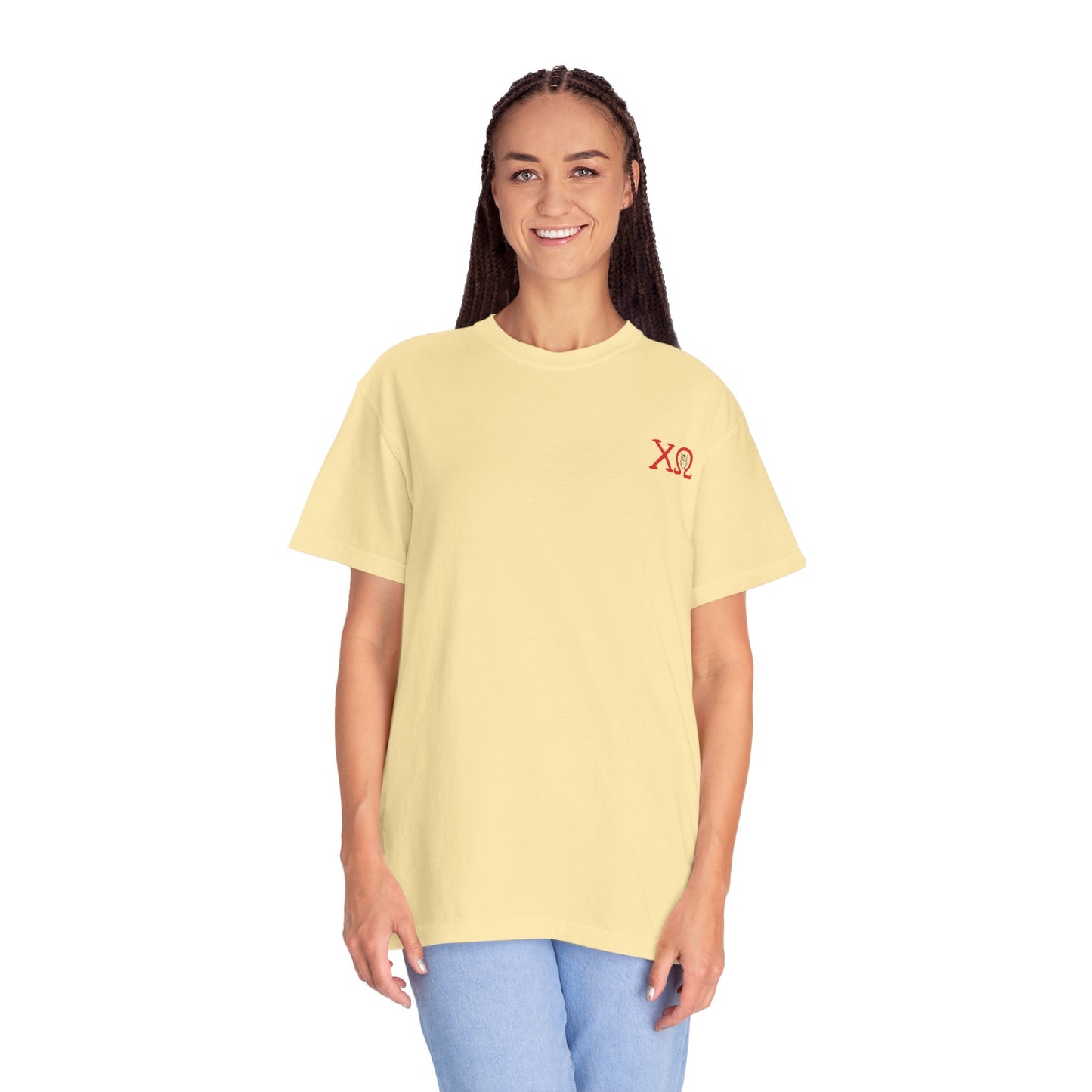 Chi Omega Sister T-Shirt, Sorority Apparel, College Tee, Garment-Dyed Shirt, Greek Life Merchandise, Casual Wear