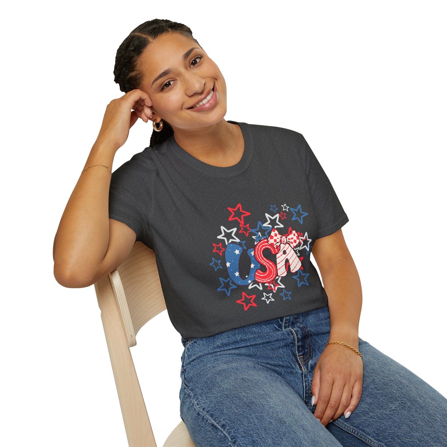Patriotic Unisex T-Shirt for Independence Day, July 4th Celebration, Star-Patterned Tee, USA Graphic Top, Casual American Apparel