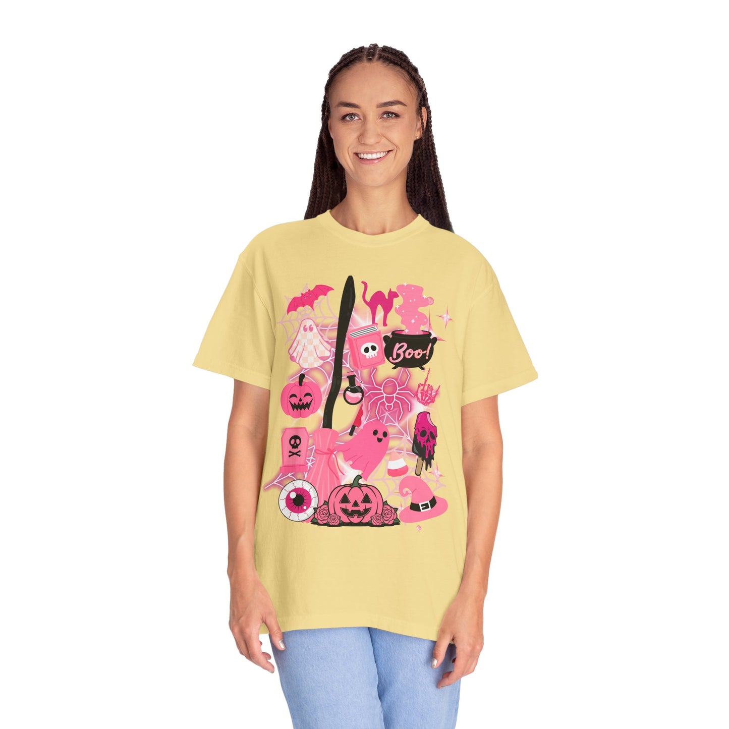 Pink Halloween-Themed Unisex T-shirt, Spooky Shirt, Ghostly Apparel, Boo T-shirt, Fall Fashion, Halloween Costume Top