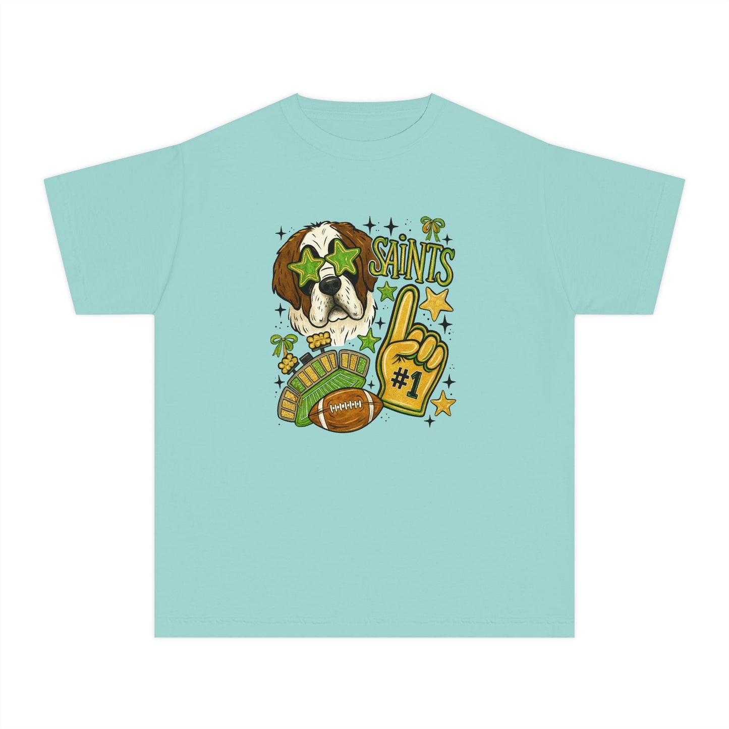 Saints Fan Youth Midweight Tee, Youth Sports Shirt, Kids Game Day Tee, Football Shirt, Youth Cheer Shirt, Holiday Gift for Kids
