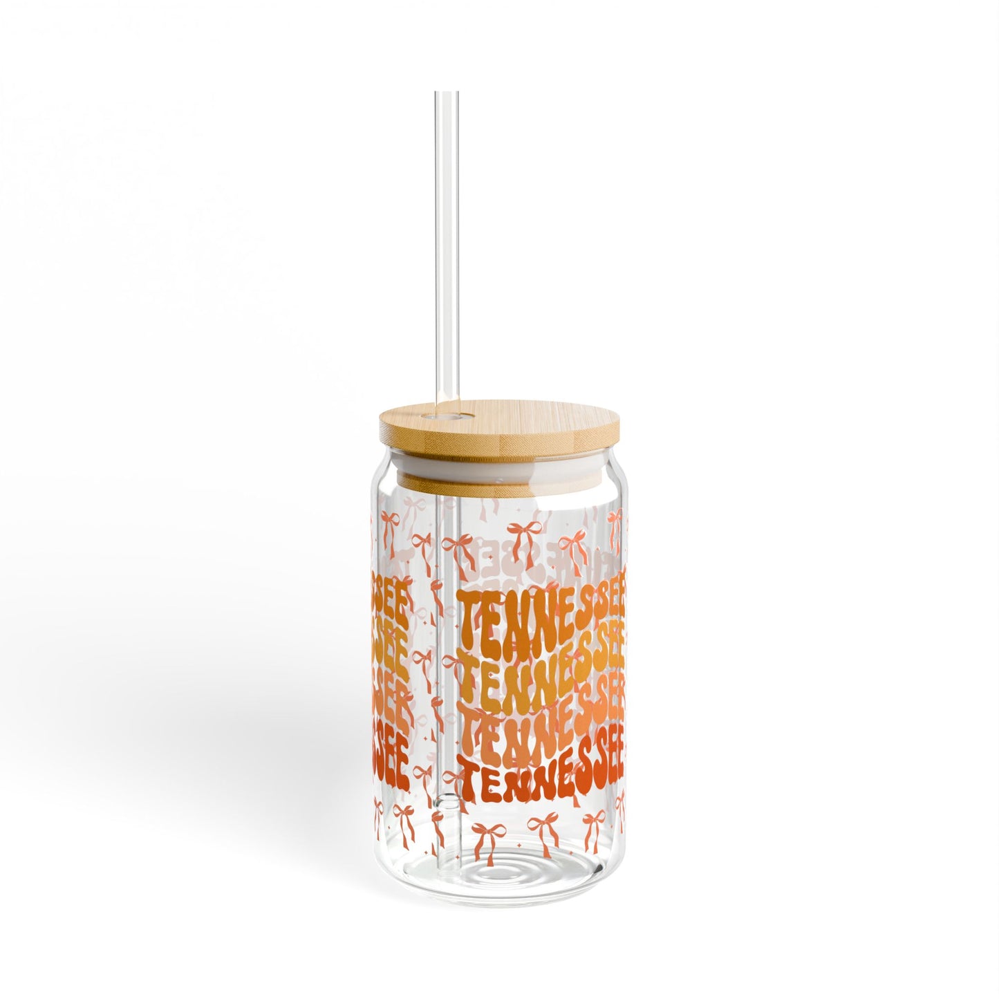 Coquette Bow Tennessee Sipper Glass, Tropical Drinkware, Summer Party Essential, Eco-Friendly Glass Cup, Tn game day, tennessee fan gift, graduation gift