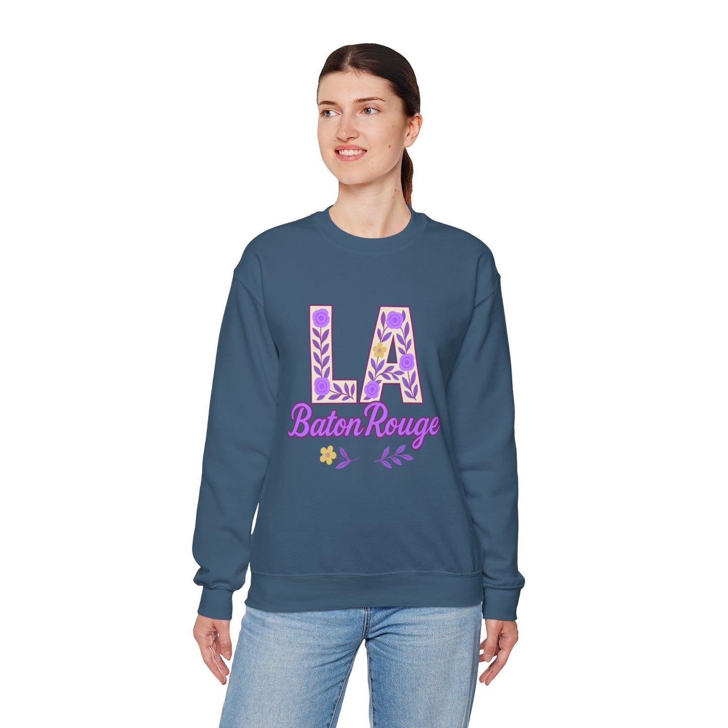 LA Baton Rouge Floral Sweatshirt, Cozy Crewneck for Fall, Gift for Friends, Casual Outing, Southern Style Apparel