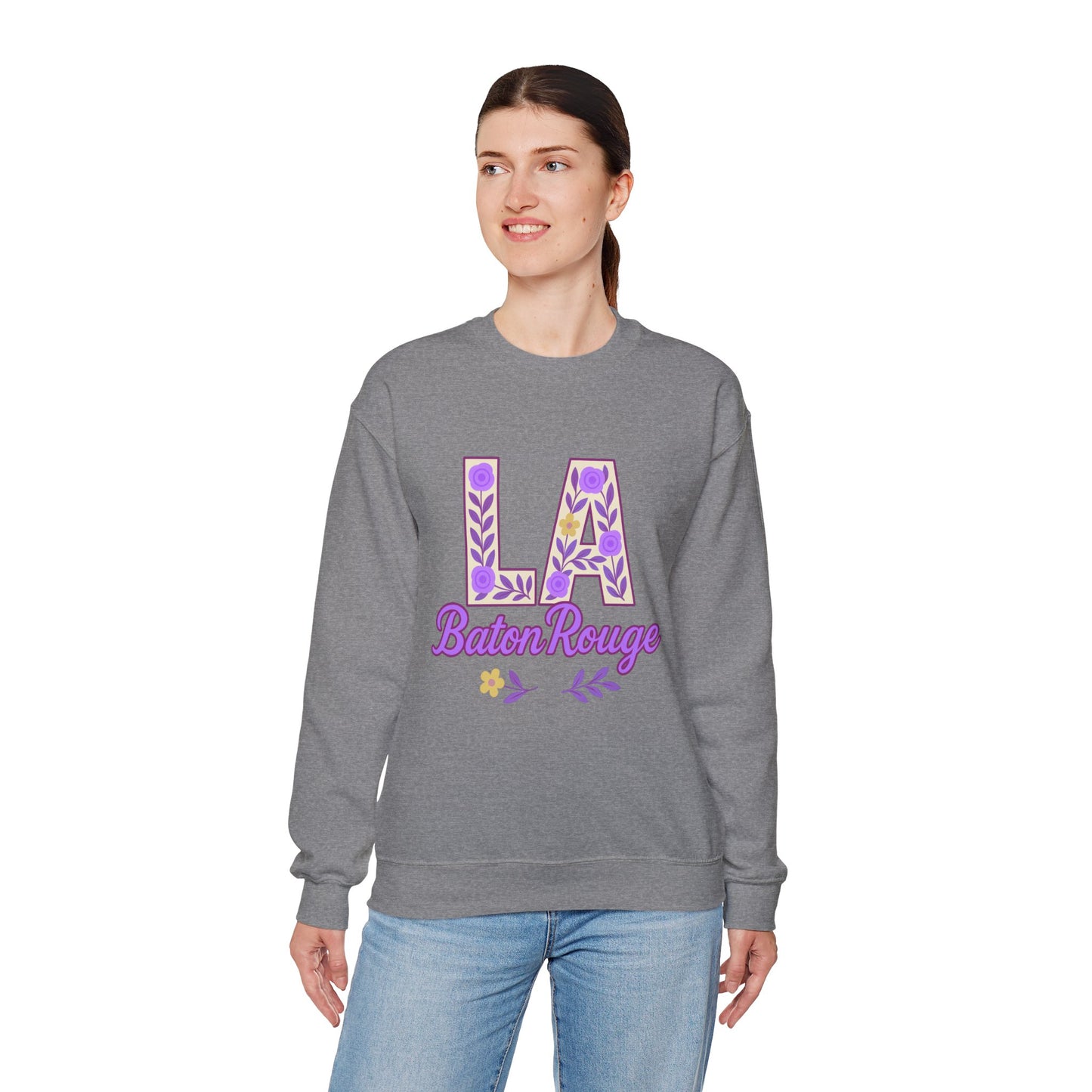 LA Baton Rouge Floral Sweatshirt, Cozy Crewneck for Fall, Gift for Friends, Casual Outing, Southern Style Apparel