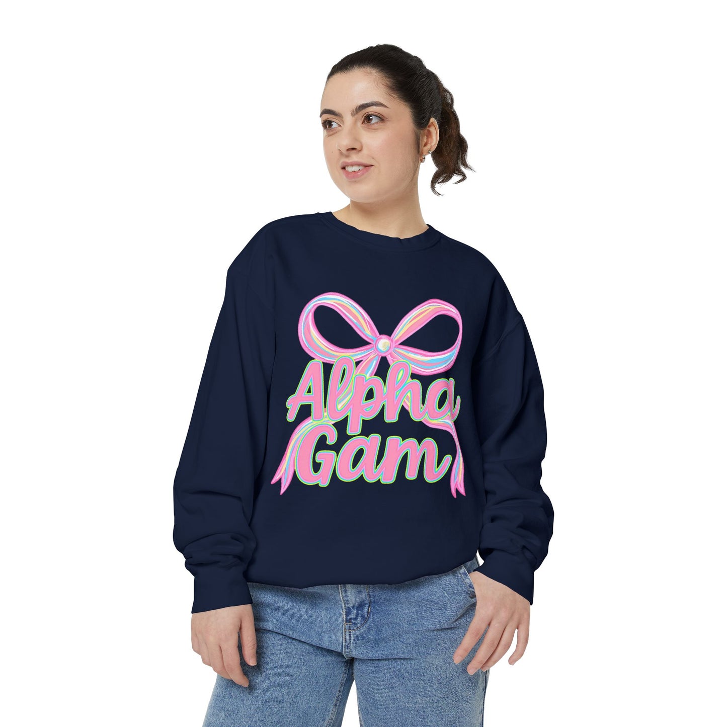 AlphaGam Unisex Garment-Dyed Sweatshirt, Sorority Sweatshirt, Cozy Gift, Casual Outfit, College Apparel, Sorority Merchandise