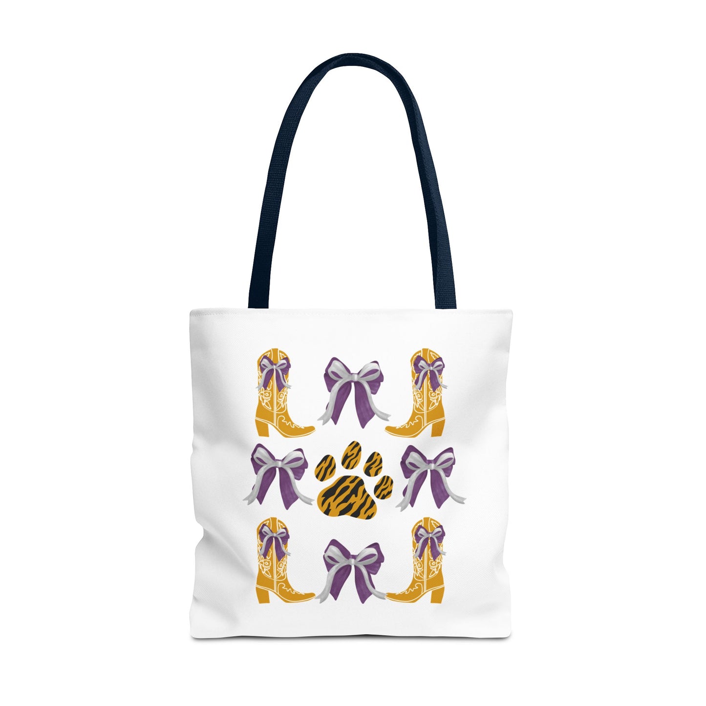 LSu coquette bow Print Tote Bag, Eco-Friendly Fashion Bag, lsu tiger fan, louisiana game day, geaux tigers, college student gift, graduation gift