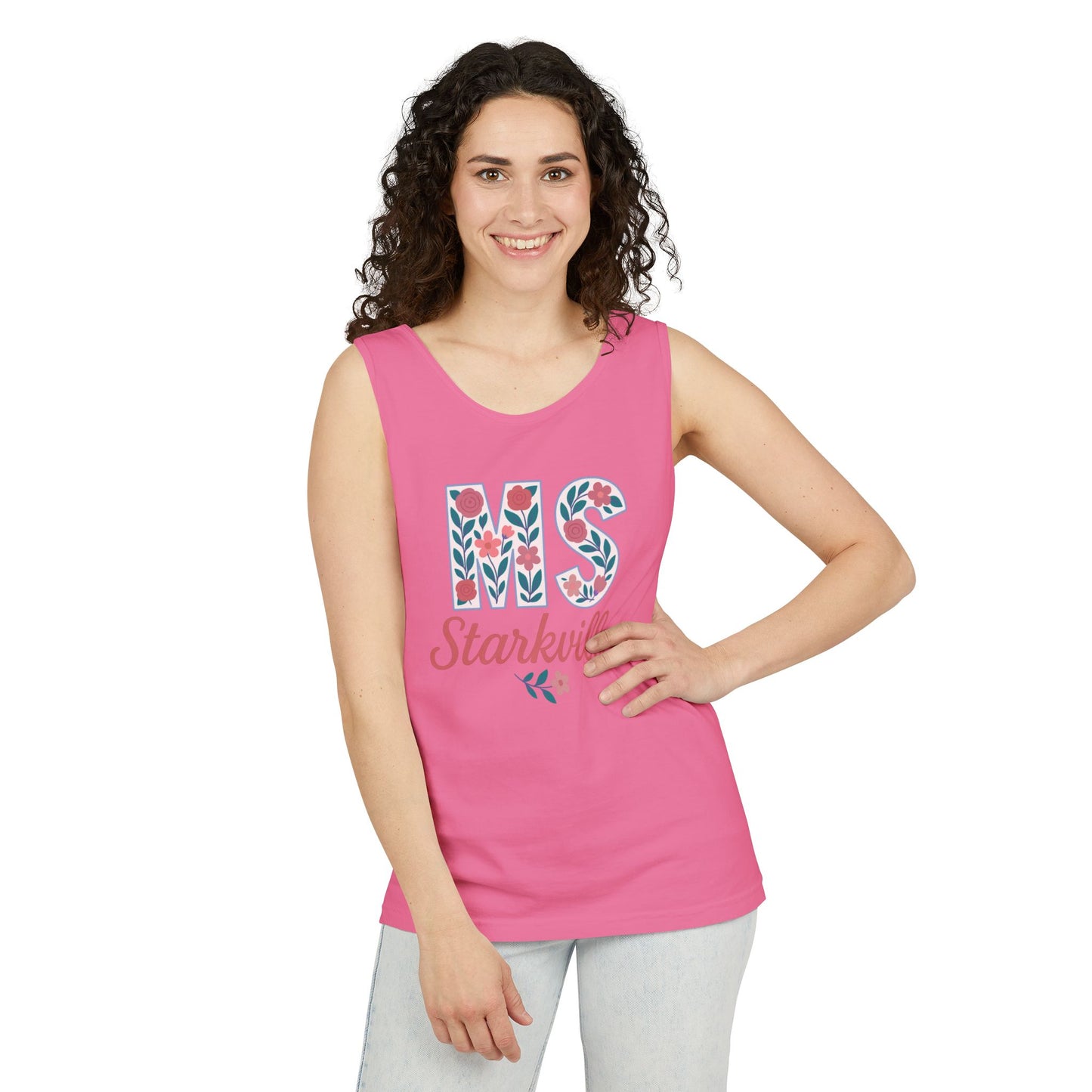 Mississippi Floral Monogram Summer Tank Top, Comfort Colors, Perfect for Casual Outings, Gifts, Beach Days, Graduation Celebrations,