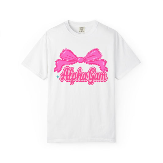 AlphaGam Bow T-Shirt | Unisex Garment-Dyed Tee for Sorority Sisters, College Apparel, Gifts for Greek Life, Casual Outfit, Sorority [...]