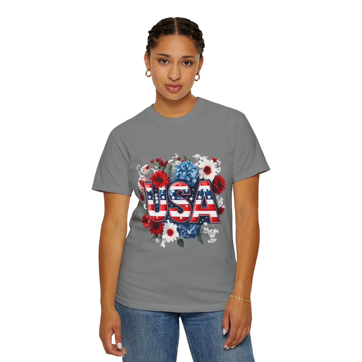 Patriotic Floral USA T-Shirt
