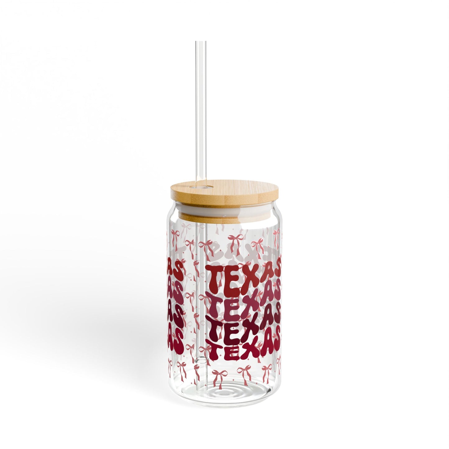 Coquette Bow Texas Sipper Glass, 16oz Travel Mug, Gift for Texans, Summer Hydration, Aggies Game Day, Eco-Friendly Drinkware, Graduation Gift