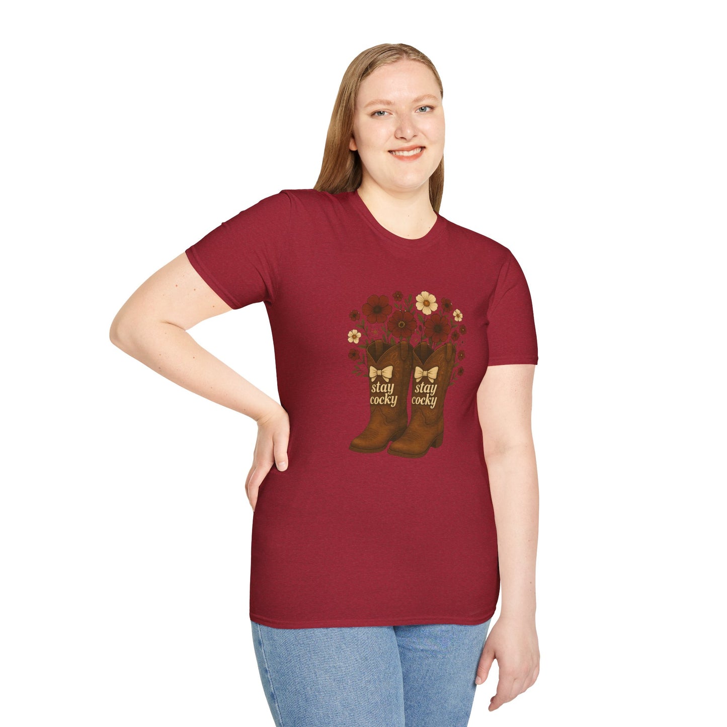 Sc stay cocky coquette t-shirt, Lucky Cowboy Boots T-Shirt, Country Style Tee, Floral Graphic Shirt, Gift for sc fan, go gamecocks, sc game day, graduation gift, college student gift
