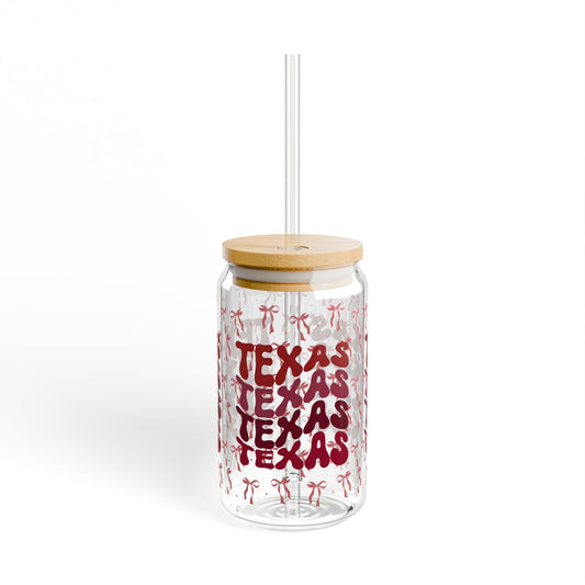Coquette Bow Texas Sipper Glass, 16oz Travel Mug, Gift for Texans, Summer Hydration, Aggies Game Day, Eco-Friendly Drinkware, Graduation Gift