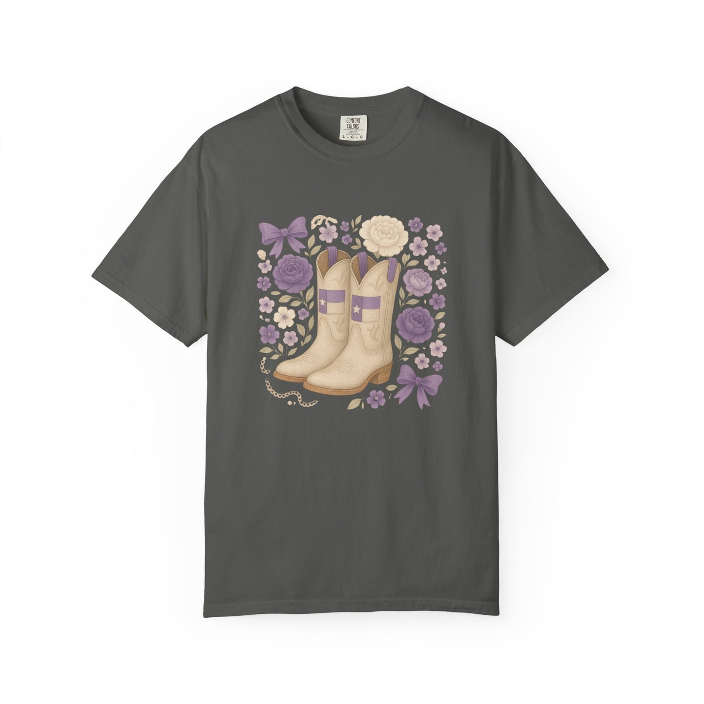 Whimsical Floral Boots Unisex T-Shirt | Casual Style, Gift for Her, Texas Christian University, TCU Frogs, Comfort Colors, Texas Fan gift, Graduation Gift