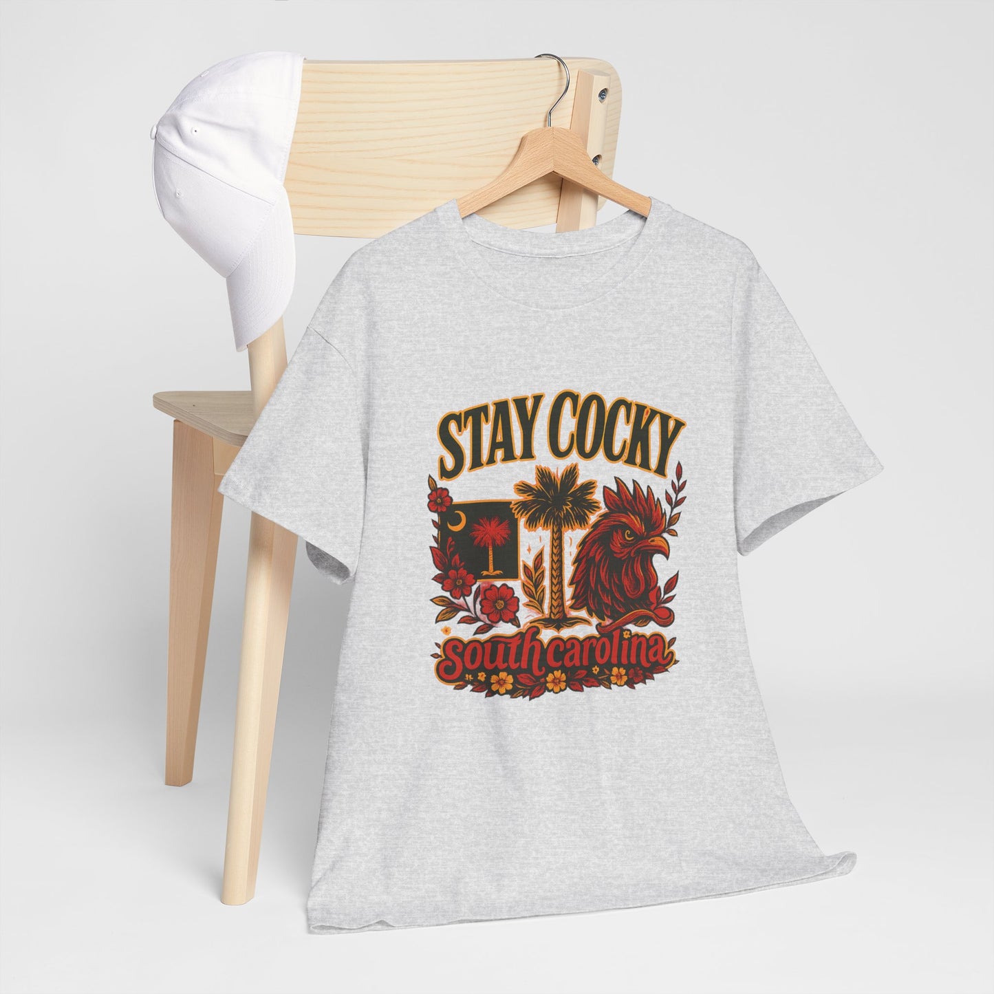 Stay Cocky Unisex Heavy Cotton Tee, Casual Graphic Tee, South Carolina Pride Shirt, Fun Vacation Wear, Perfect Gift for Gamecocks Fans