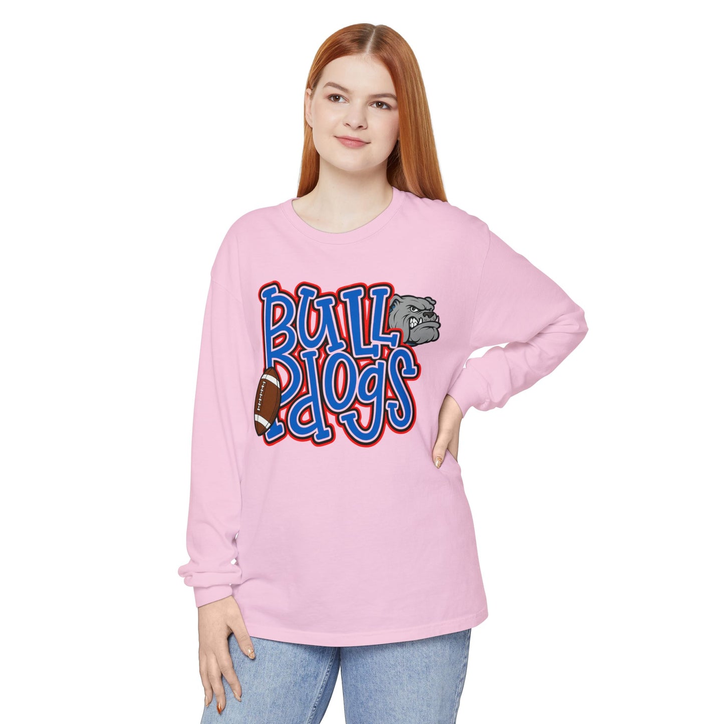 Bull Dogs Long Sleeve T-Shirt - Unisex Garment-Dyed Tee for Sports Fans