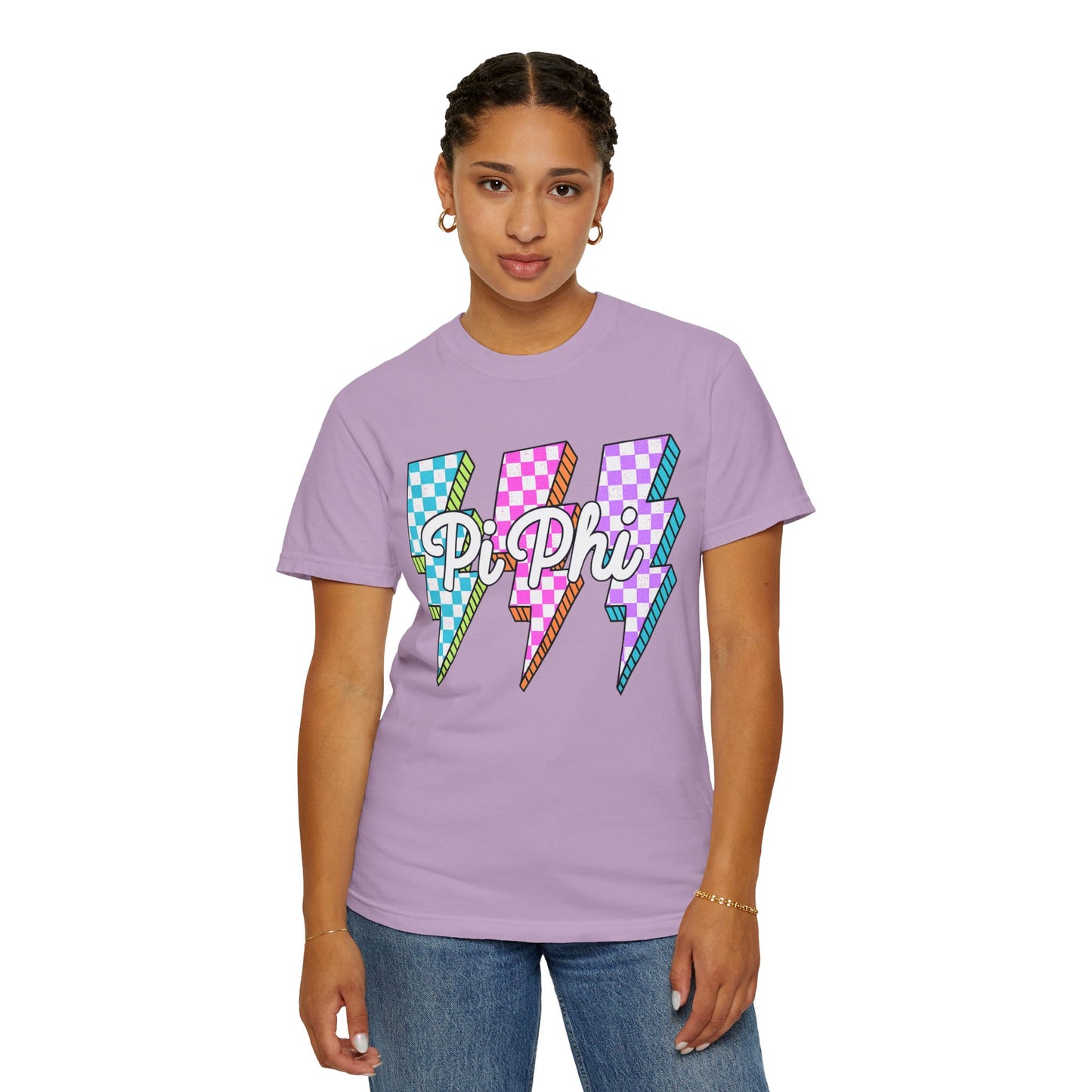 PB Phi Lightning Bolt Unisex T-shirt | Vibrant Greek Life Apparel, Unique Gift for Sorority Sisters, Casual Wear, Celebrating Sisterhood
