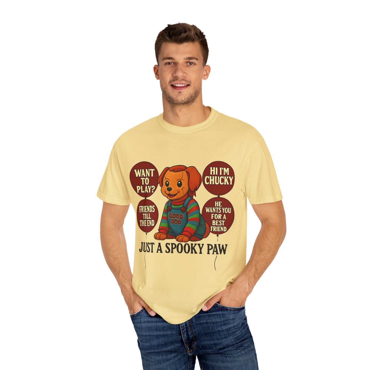 Spooky Graphic T-shirt, Halloween Costume Top, Unisex Tee, Funny Chucky Shirt, Gift for Horror Fans, Cute Spooky Apparel