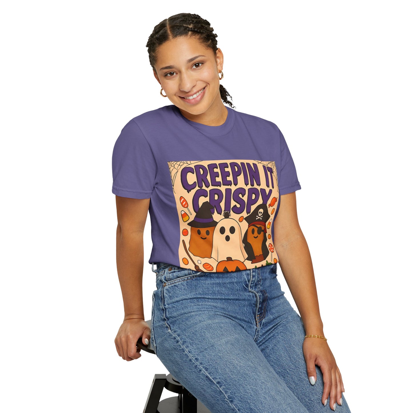 Halloween Themed T-Shirt, Creepin It Crispy T-Shirt, Unisex Shirt for Fall, Cute Halloween Tee, Festive Ghost & Candy Design