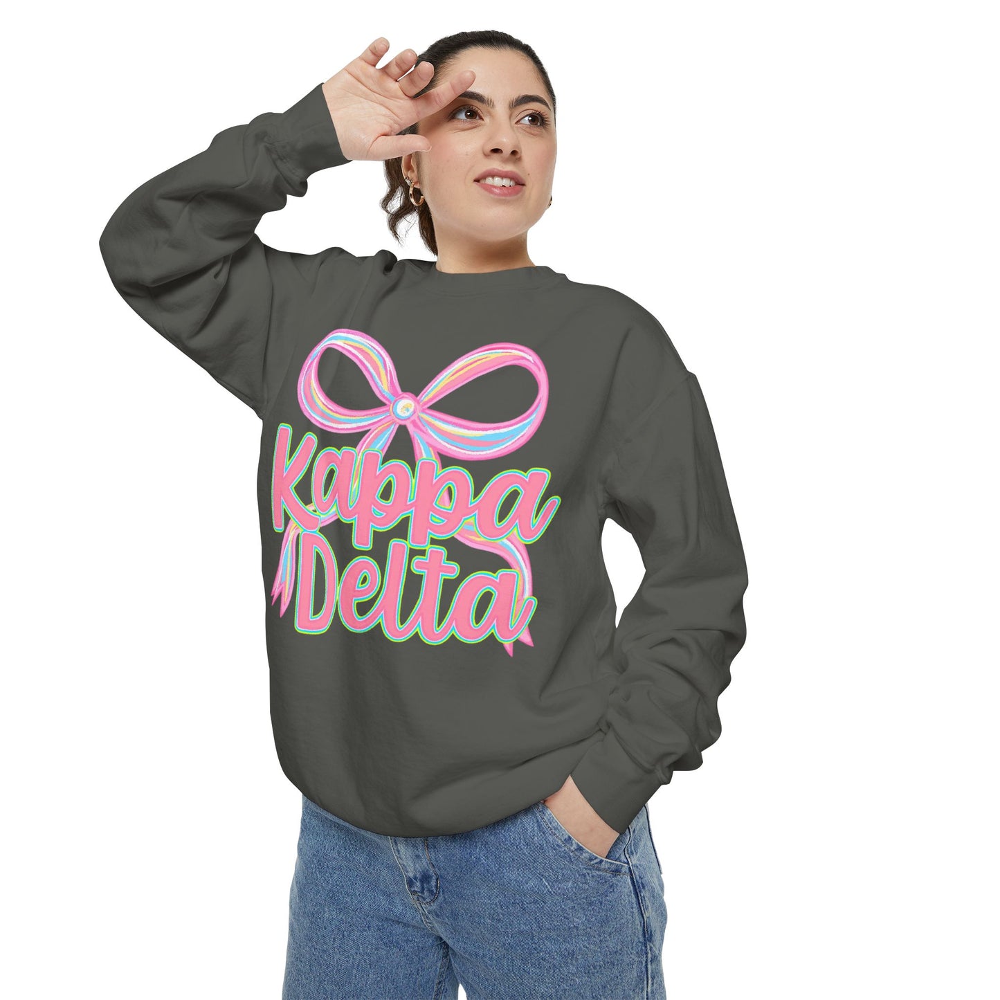 KD Comfort Colors Garment-Dyed Sweatshirt, Sorority Apparel, Cozy Gift, College Sweatshirt, Valentine's Day Gift, Customizable Sweater