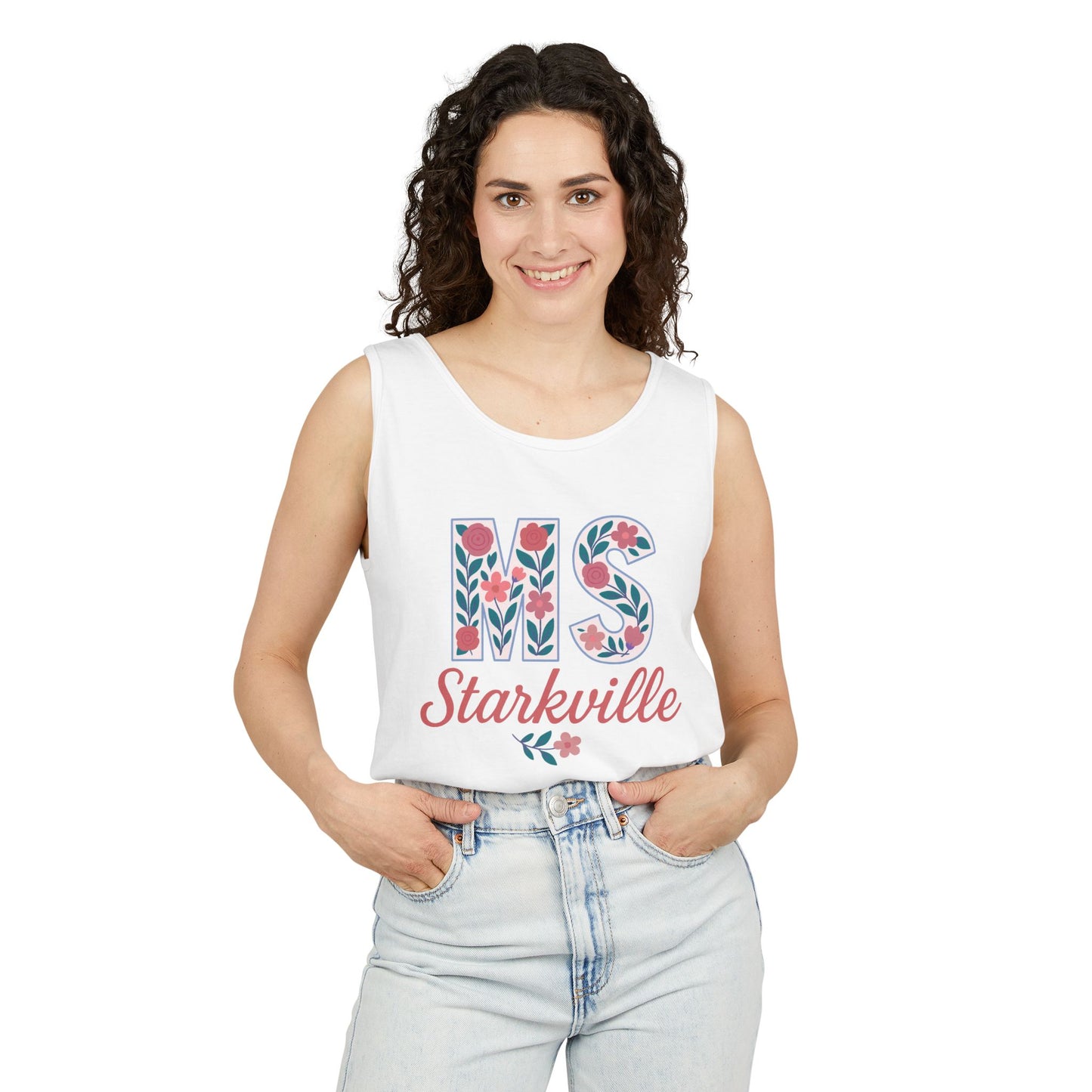 Mississippi Floral Monogram Summer Tank Top, Comfort Colors, Perfect for Casual Outings, Gifts, Beach Days, Graduation Celebrations,
