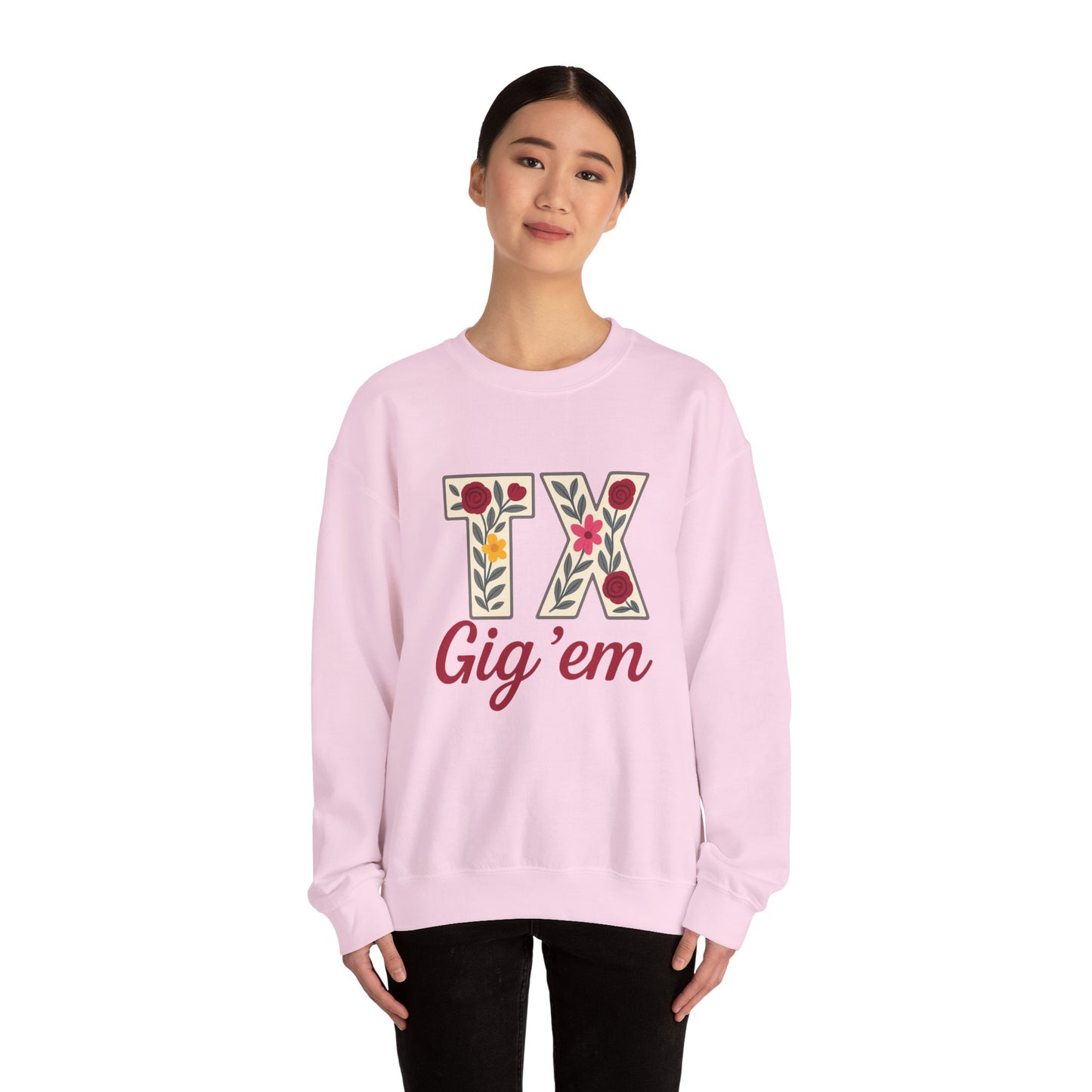 Texas Floral Crewneck Sweatshirt, Cozy Texas Sweatshirt, TX Gig'em Gift, Unisex Sweatshirt for Gamers, Floral Crew Neck for Casual Wear