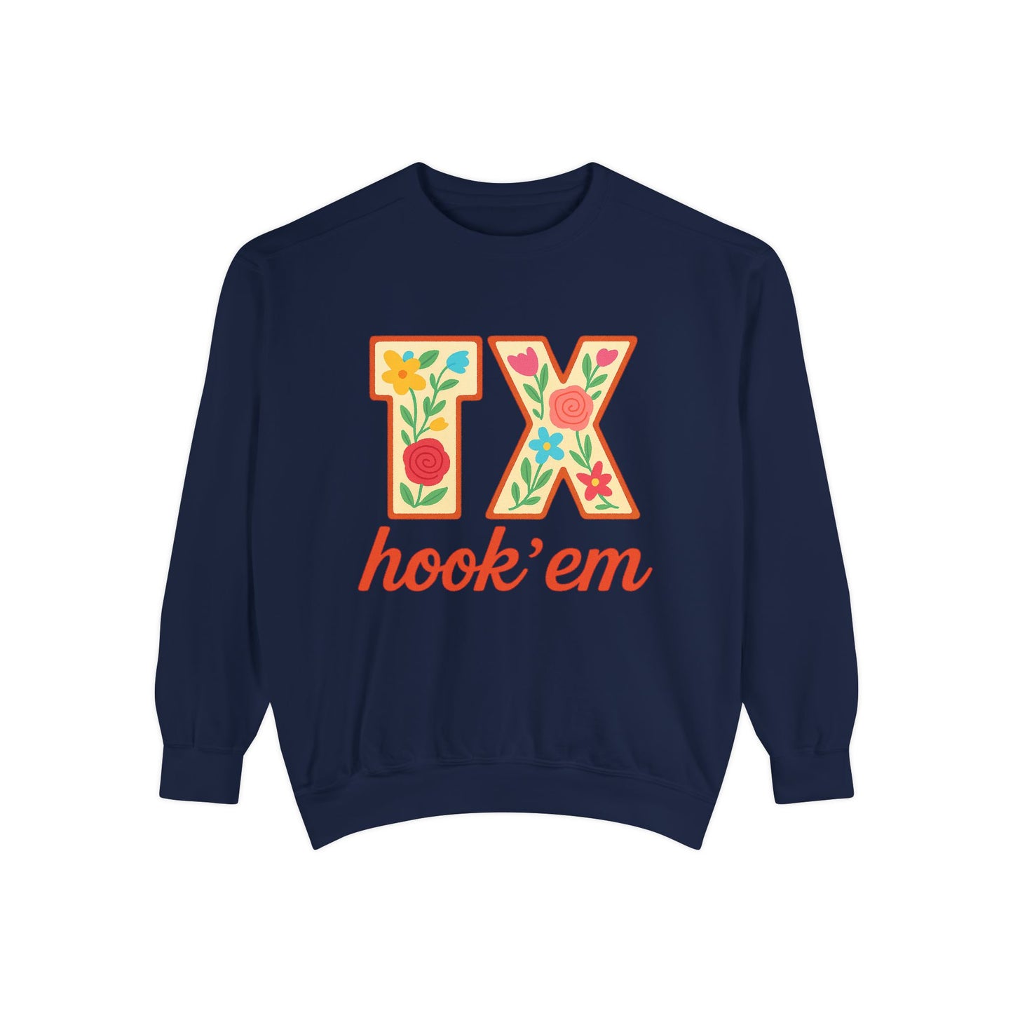 Texas Floral Sweatshirt, Unisex Garment-Dyed Sweatshirt, Cozy Casual Wear, Perfect for Game Day, Floral TX Hook 'Em Design, Stylish [...]