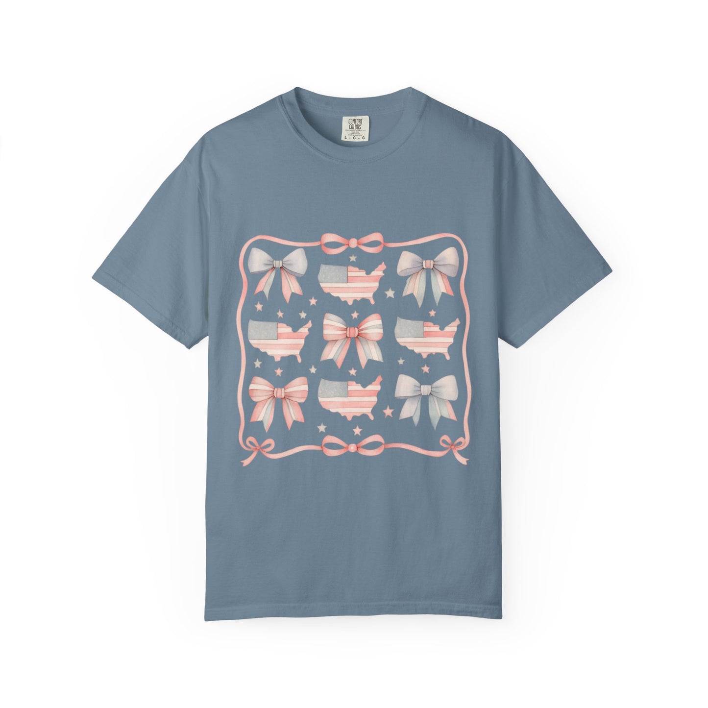 America Coquette Cute Bow Pattern Comfort Colors Unisex T-Shirt - 4th of July USA Celebration