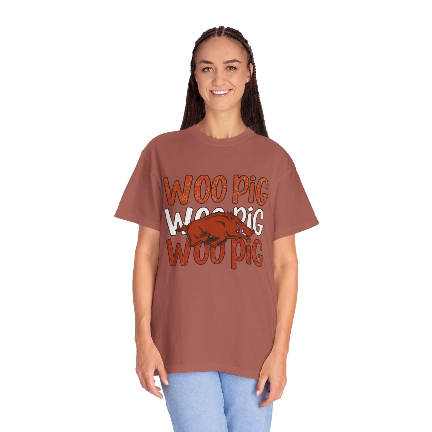 Woo Pig Garment-Dyed T-Shirt, Unisex Tee, Arkansas Pride Shirt, Casual Everyday Wear, College Game Day Tee, Fun Graphic Tee