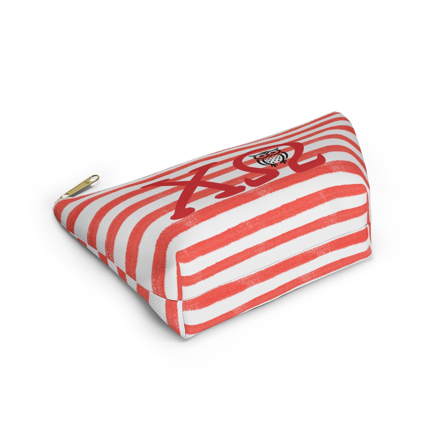 Chi Omega Charming Owl Accessory Pouch, Makeup Bag, Gift for Her, Zodiac Lover, Cute Organizer, Striped Cosmetic Pouch