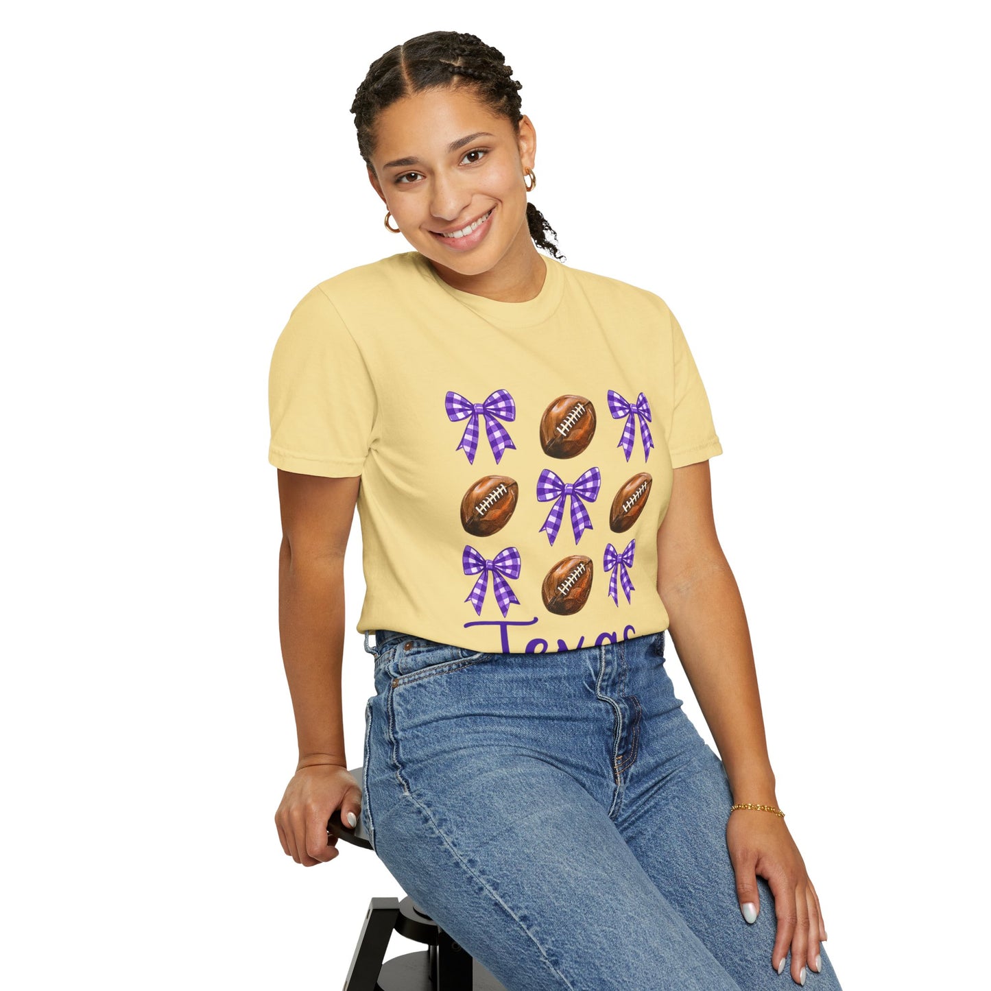 Texas Football Unisex T-Shirt with Purple Bows - Game Day Sports Apparel for Horned Frogs Fans