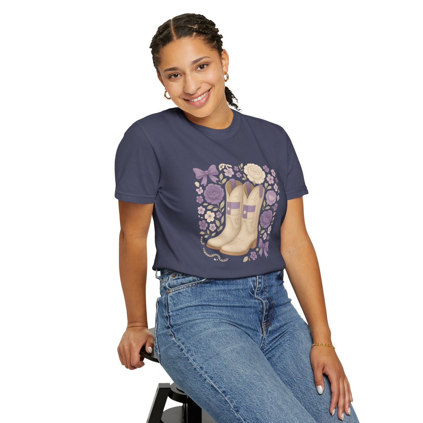 Whimsical Floral Boots Unisex T-Shirt | Casual Style, Gift for Her, Texas Christian University, TCU Frogs, Comfort Colors, Texas Fan gift, Graduation Gift