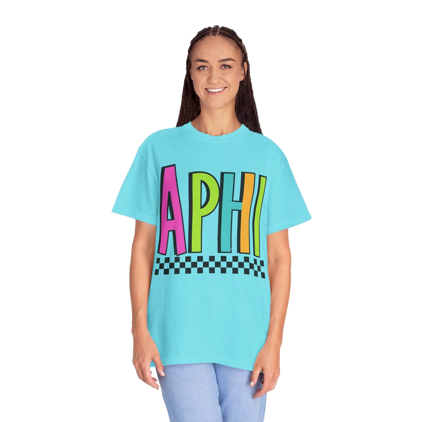 Checkered Neon Alpha P Colorful Graphic Unisex T-Shirt