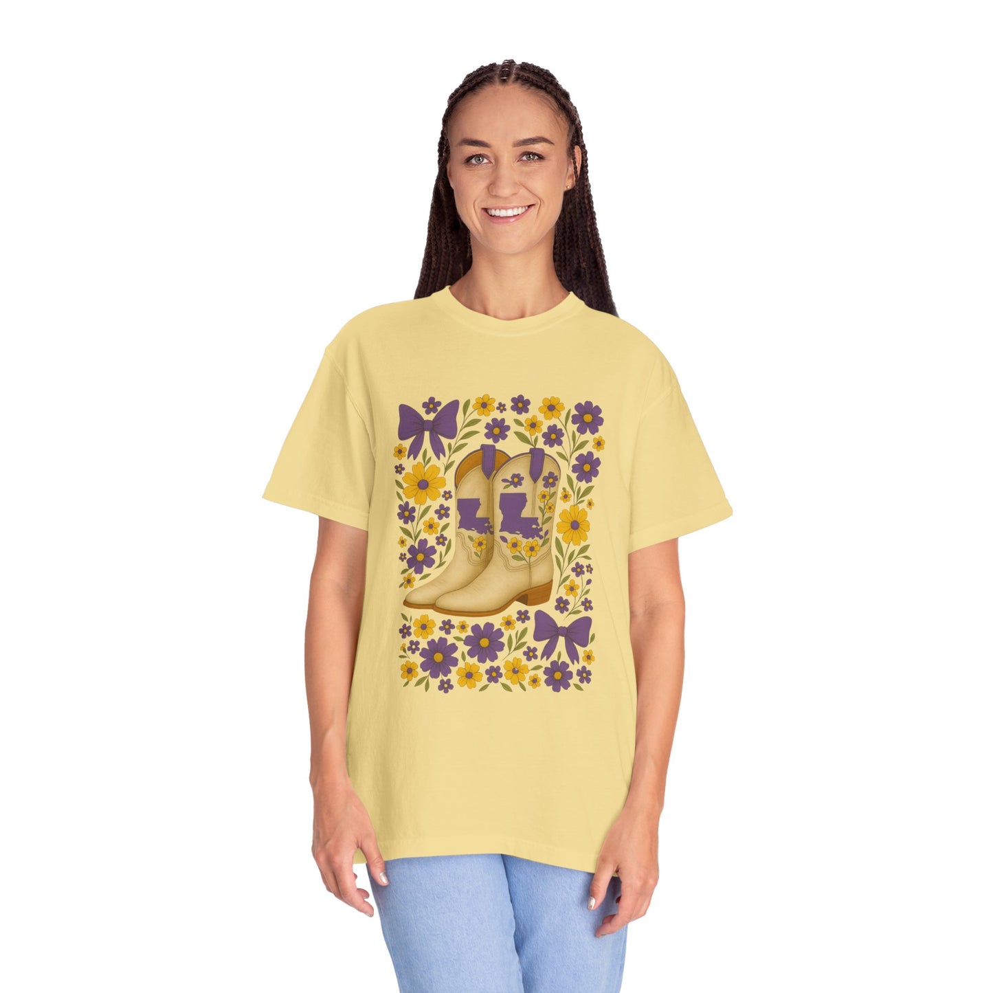 T-Shirt - Western Floral Boot T-Shirt, Vintage Graphic Shirt, Gift for Cowgirl, LSU Tigers, Louisiana Game Day