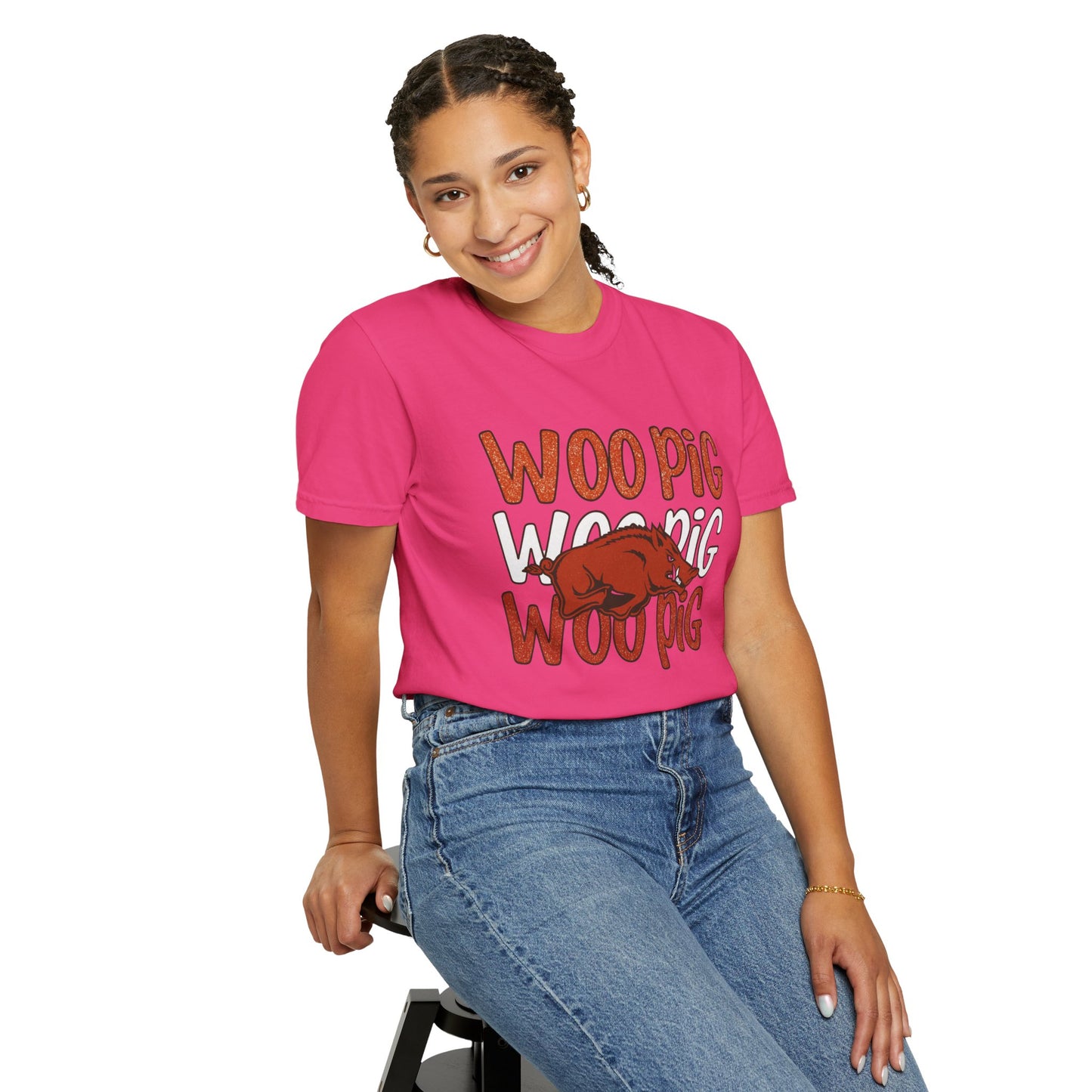 Woo Pig Garment-Dyed T-Shirt, Unisex Tee, Arkansas Pride Shirt, Casual Everyday Wear, College Game Day Tee, Fun Graphic Tee