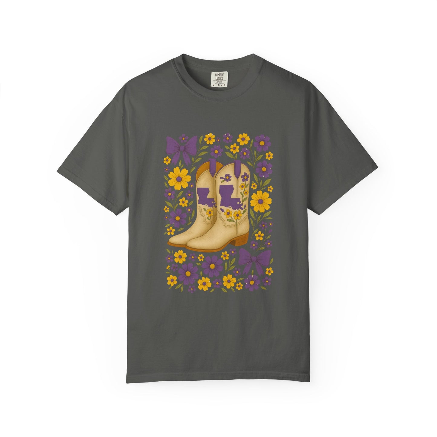 T-Shirt - Western Floral Boot T-Shirt, Vintage Graphic Shirt, Gift for Cowgirl, LSU Tigers, Louisiana Game Day