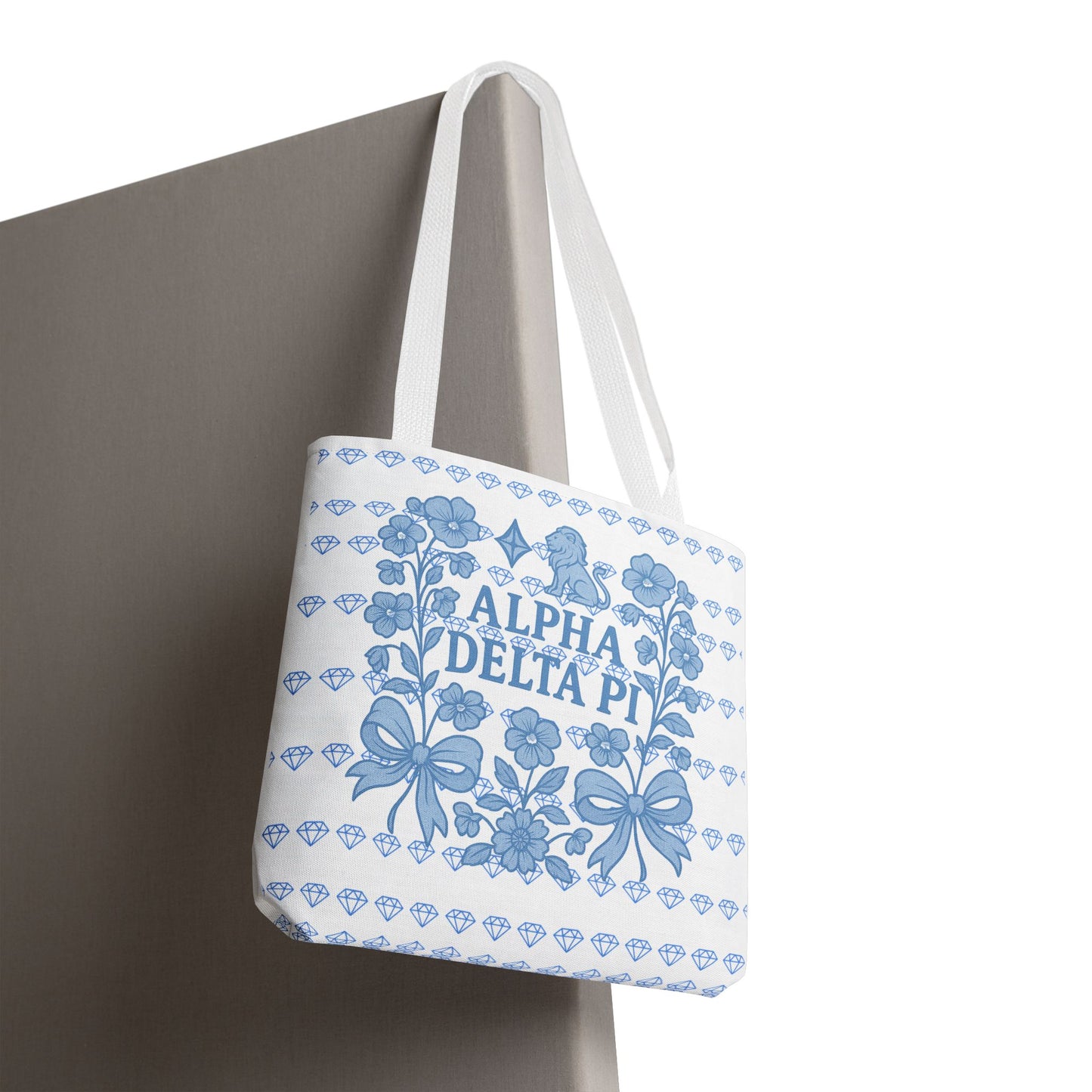 Alpha Delta Pi Floral Tote Bag - Stylish Sorority Accessory, Gift for College Students, Everyday Use, Blue Floral Design, AOP Style