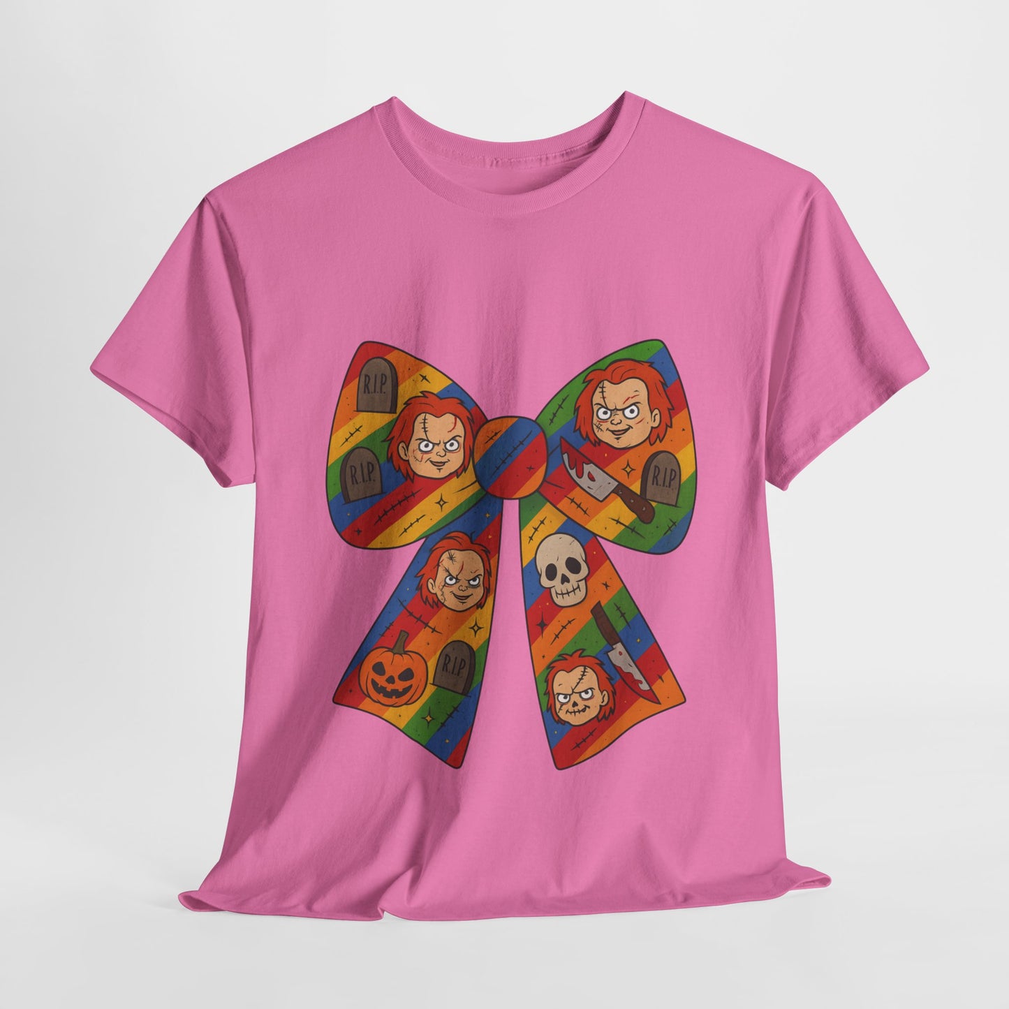 Colorful Halloween Bow Tee, Fun Costume T-Shirt, Halloween Party Shirt, Unisex Graphic Tee, Cozy Everyday Wear, Unique Gift Idea