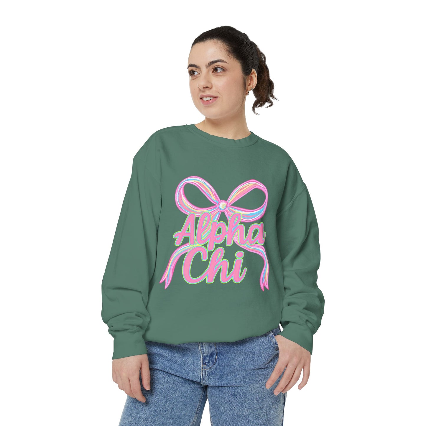 AlphaChi Garment-Dyed Sweatshirt, Sorority Sweatshirt, Personalized Gift, College Apparel, Comfortable Crewneck, Trendy Fashion