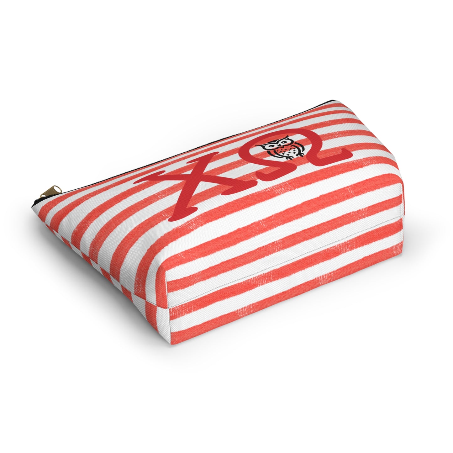 Chi Omega Charming Owl Accessory Pouch, Makeup Bag, Gift for Her, Zodiac Lover, Cute Organizer, Striped Cosmetic Pouch