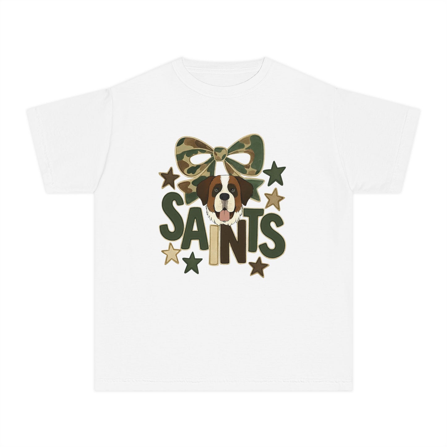 Camo Saints Youth Tee, Fun T-Shirt for Dog Lovers, Kids Outdoor Adventure Gear, Birthday Gift, Casual Wear
