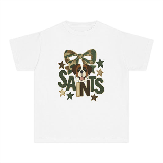 Camo Saints Youth Tee, Fun T-Shirt for Dog Lovers, Kids Outdoor Adventure Gear, Birthday Gift, Casual Wear