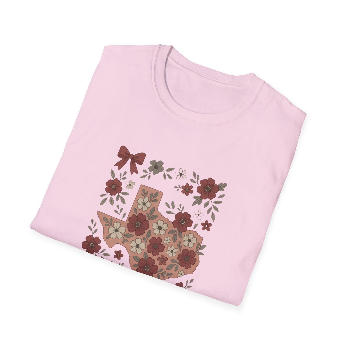 Texas Floral Unisex Softstyle T-Shirt, Vintage Texas Tee, Texas Pride Shirt, Casual Wear, Gift for Texas Lovers, Holiday T-Shirt