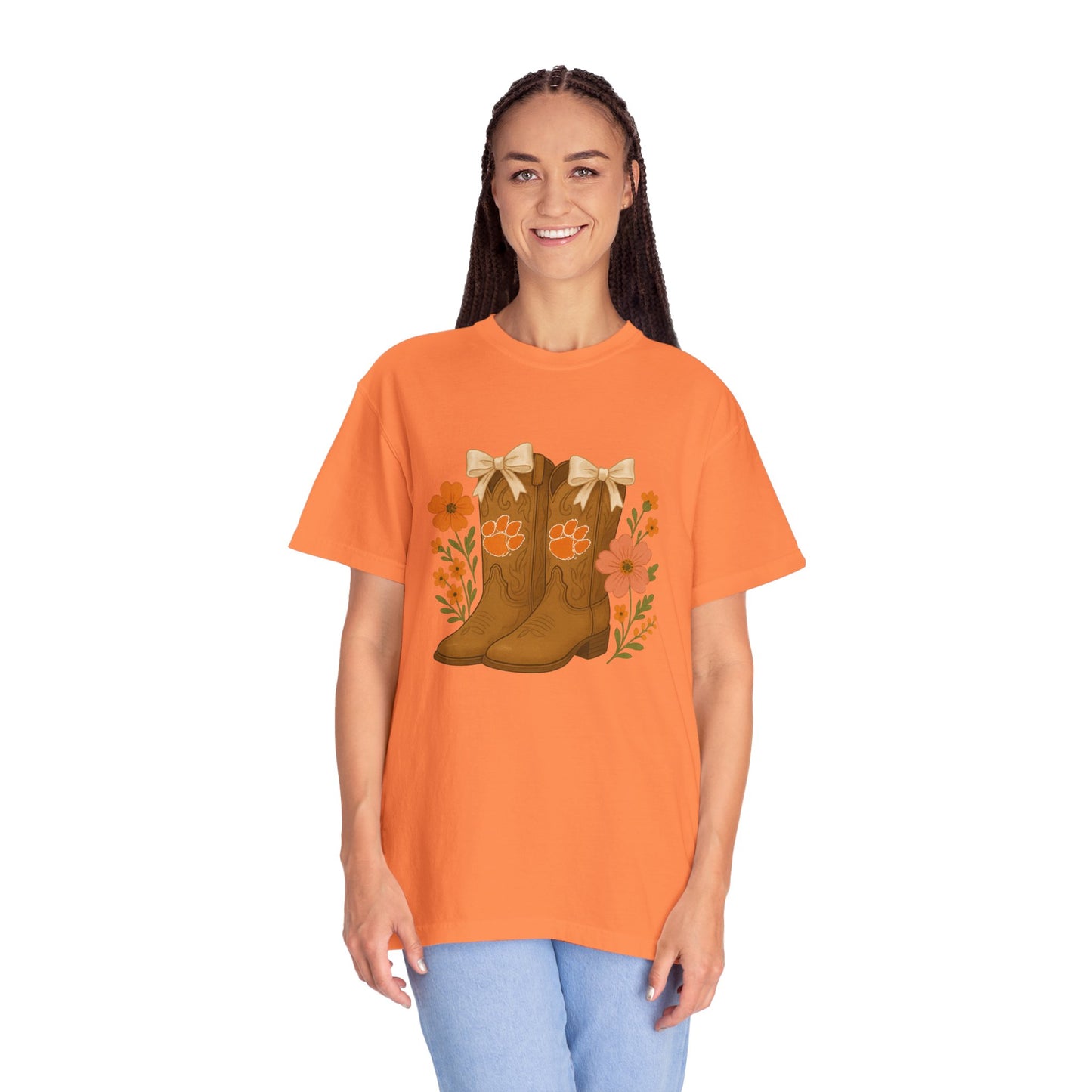 Cowgirl Boots Floral T-Shirt, Go Tigers Game Day, Comfort Colors