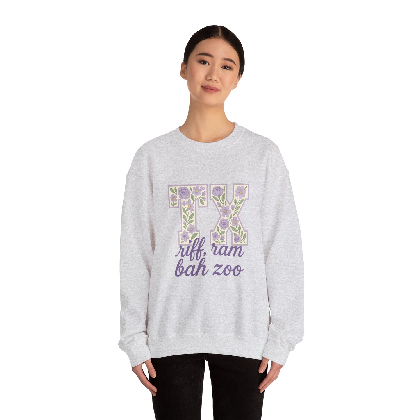 Texas Floral Sweatshirt, Cozy Unisex Crewneck, TX Riff Ram Bah Zoo Pullover, Gift for College Students, Texas Pride Apparel, Spring Fashion