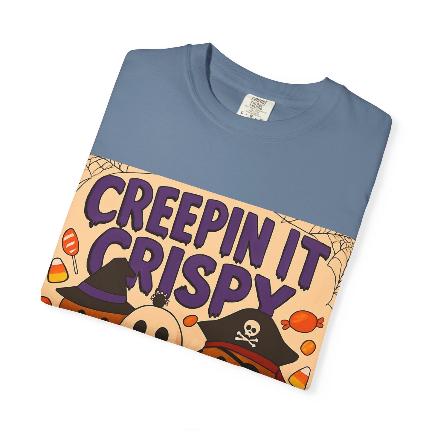 Halloween Themed T-Shirt, Creepin It Crispy T-Shirt, Unisex Shirt for Fall, Cute Halloween Tee, Festive Ghost & Candy Design
