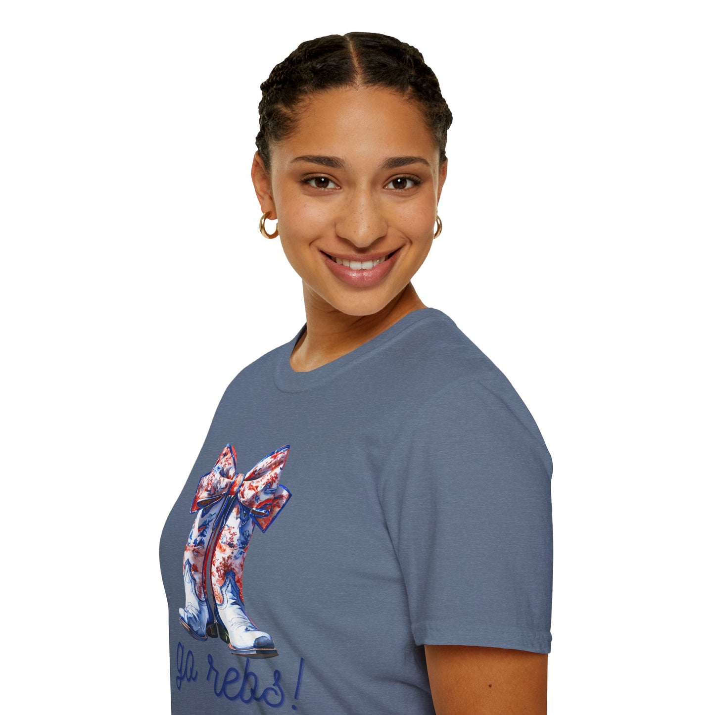 , go Rebs  Cheerful Unisex Softstyle T-Shirt with Bow Design | Gift for Sports Fans, Casual Wear, Team Spirit, Game Day Shirt, Cheerleading Top