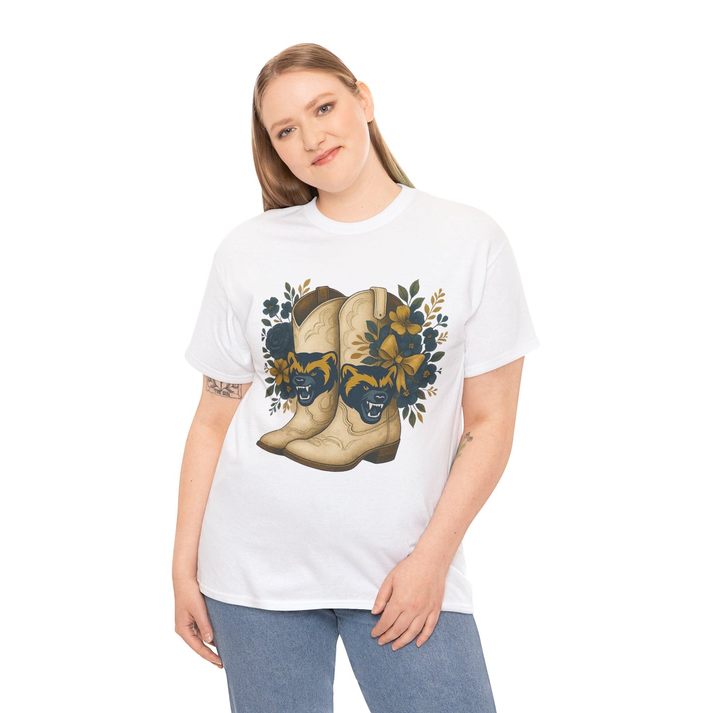 Graphic Tee - Michigan Wolverines Maize and Blue Country Chic Floral Cowboy Boots Vintage Style Shirt